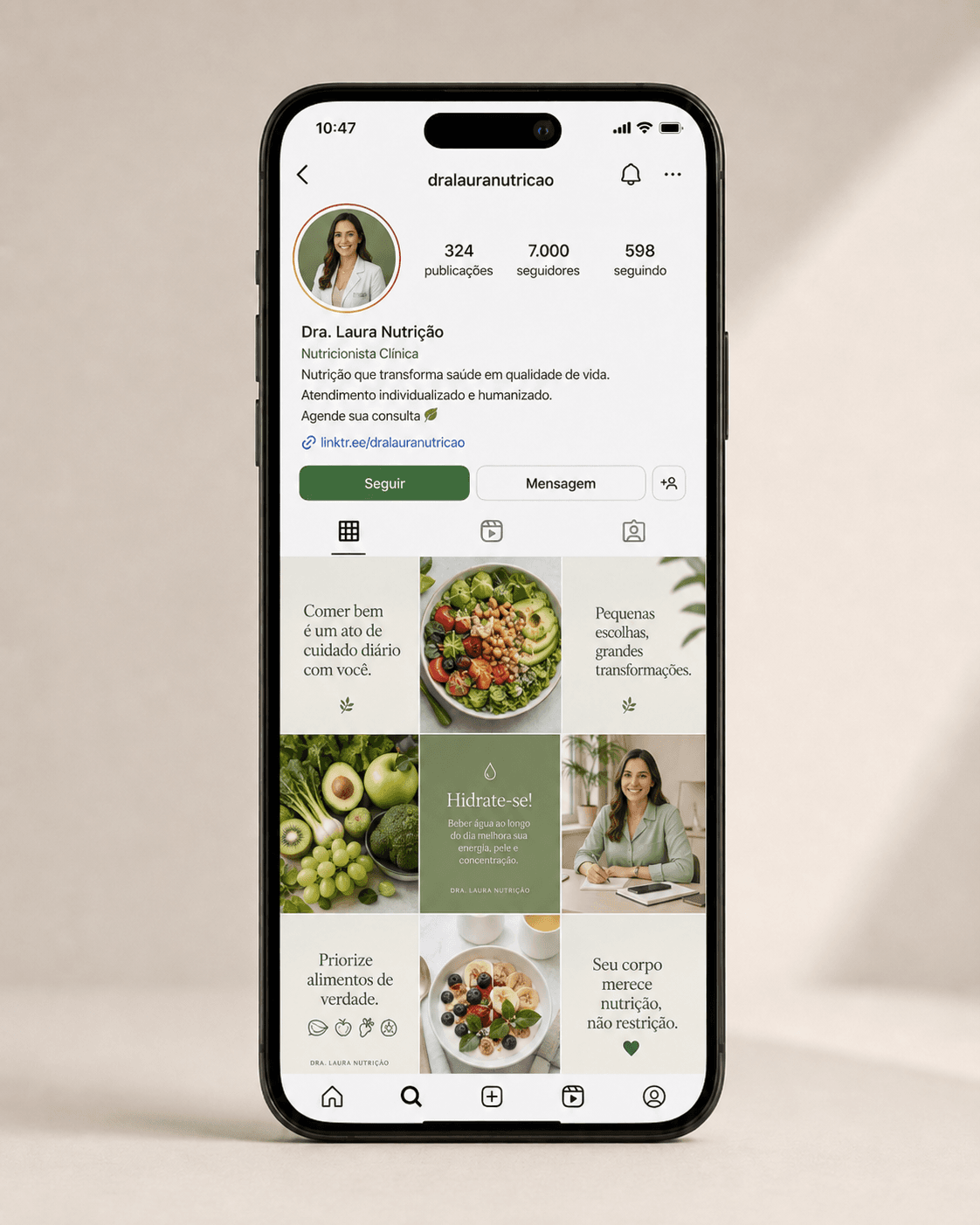 Mockup de feed do Instagram para nutricionista