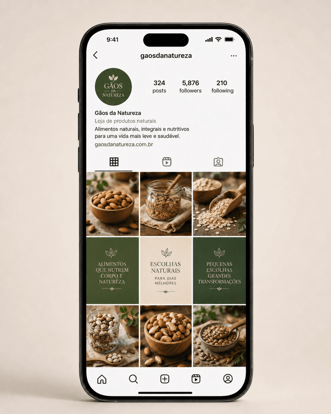 Mockup de feed do Instagram para loja de produtos naturais
